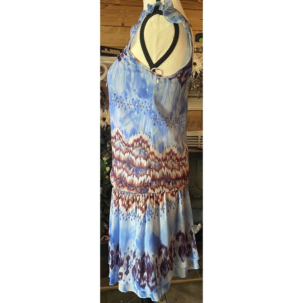 Guess Sz XS Boho Traveler Dress Keyhole Flutter Sleeve Watercolor Print Smocking - Picture 6 of 12